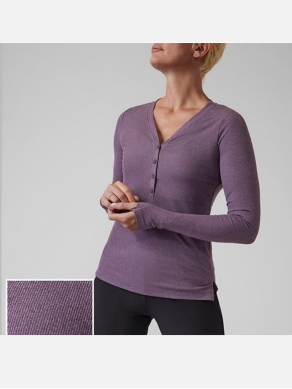 Athleta Uptempo Ribbed Henley Top In Regal Plum SMALL.  LIKE NEW